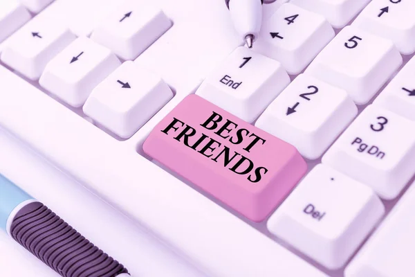Writing displaying text Best Friends. Business idea A person you value above other persons Forever buddies Typing Firewall Program Codes, Typewriting Rules And Regulations Book — Stock Photo, Image