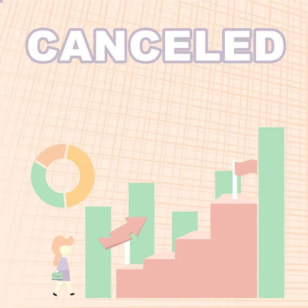 Signo de texto que muestra Cancelado. Idea de negocio para decidir no conducir o realizar algo planeado o esperado Business Woman Walking Towards Large Graph Showing Performance — Foto de Stock