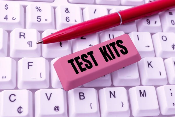 Handwriting text Test Kits. Business showcase tools used to detect the presence of something in the body Downloading Online Files And Data, Uploading Programming Codes — Foto Stock