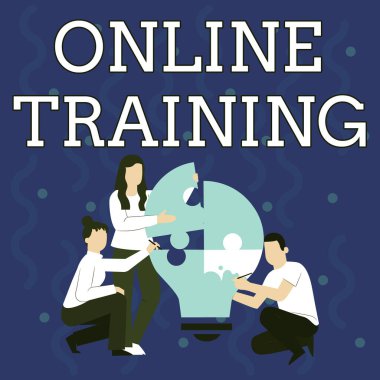 Çevrimiçi Eğitim işaretini gösteren bir ilham. Kavramsal fotoğraf belirli beceriler sadece internet çalışanlarının birbirlerine ampul yapbozu yapmada yardım etmelerinde öğretilir ve ulaşılabilir..