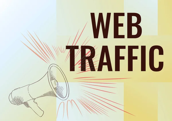 Hand writing sign Web Traffic. Concept meaning amount of web users and attempted visit measured of a website Illustration Of A Loud Megaphones Speaker Making New Announcements. — Stockfoto