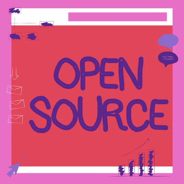 Sign displaying Open Source. Business overview contains the source code that can be modified and enhanced Illustration Of Board Receiving Messages And Searching Improvements. — стоковое фото