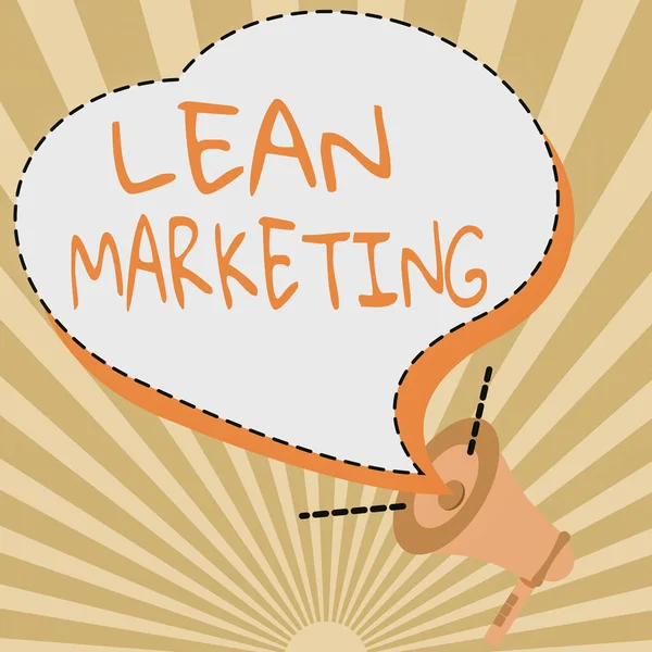 Szöveges felirat a Lean Marketing bemutatásáról. Üzleti megközelítés vizsgálatáért felelős kiskereskedelmi stratégia és helyszínen, amely szakszerűen Illusztráció egy hangos hangosbeszélő, hogy új bejelentéseket — Stock Fotó