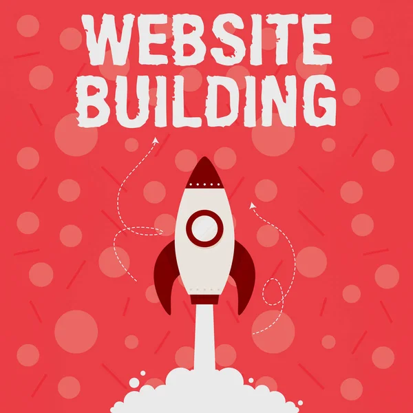 Hand writing sign Website Building. Business overview site is constructed according to the clients needs Illustration Of Rocket Ship Launching Fast Straight Up To The Outer Space. — Stock Photo, Image