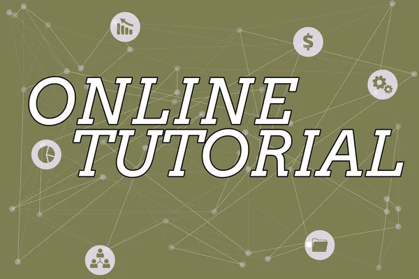 Konceptuális felirat Online Tutorial. Üzleti kirakat Az egyén képzik a digitális technológia vonal Illusztrált hátterek különböző formák és színek. — Stock Fotó