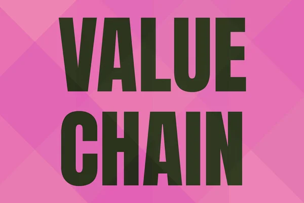Χειρόγραφο κείμενο Value Chain. Επιχειρηματικό σύνολο έννοια των λειτουργικών δραστηριοτήτων καθιστώντας το προϊόν πιο πολύτιμη Γραμμή Εικονογραφημένα Backgrounds με διάφορες μορφές και χρώματα. — Φωτογραφία Αρχείου