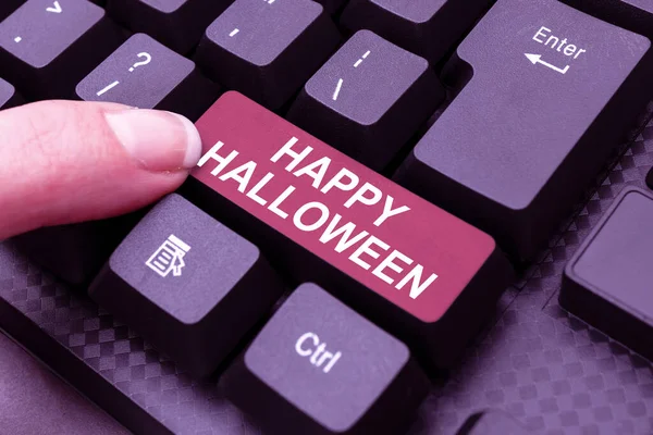 Text caption presenting Happy Halloween. Word for a day related with scary aspect, haunted house, and a candy Typing Employment Agreement Sample, Transcribing Online Talk Show Audio — Stockfoto