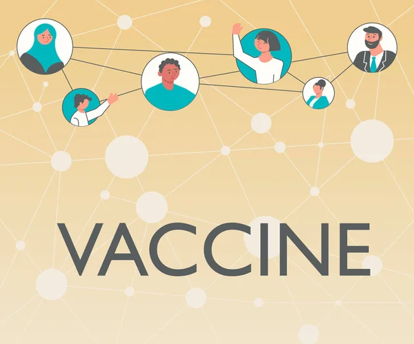 Tekst met inspiratie Vaccin. Concept betekent voorbereiding van gedode micro-organismen of levende verzwakte organismen Verschillende mensen in cirkels samen chatten en verbonden sociale media. — Stockfoto