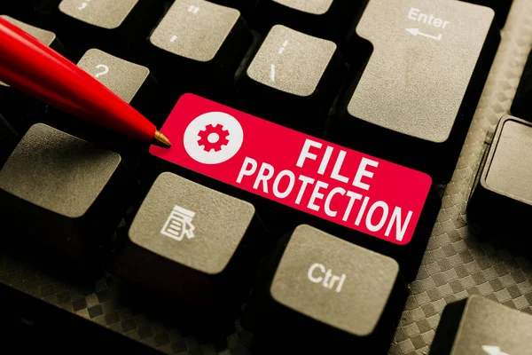 Text caption presenting File Protection. Business approach Preventing accidental erasing of data using storage medium Abstract Drafting A Binding Contract, Creating Antivirus Codes — Fotografia de Stock