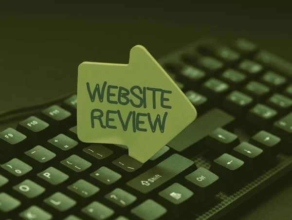 Text sign showing Website Review. Business approach Reviews that can be posted about businesses and services Typewriting Movie Review Article, Typing Fresh Food Blog Article — Stock Photo, Image