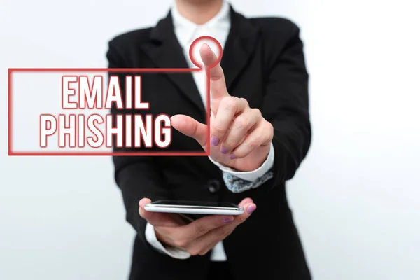 Signo de texto que muestra Email Phishing. Negocios muestran correos electrónicos que pueden enlazar a sitios web que distribuyen malware Presentando nuevas ideas tecnológicas Discutiendo la mejora tecnológica — Foto de Stock