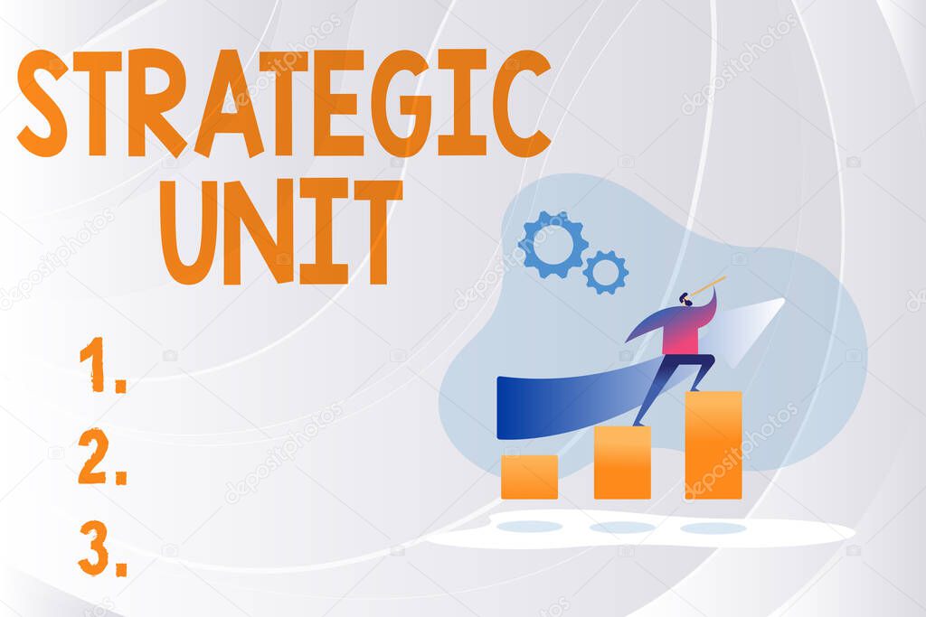 Writing displaying text Strategic Unit. Concept meaning profit center focused on product offering and market segment. Colorful Image Displaying Progress, Abstract Leading And Moving Forward