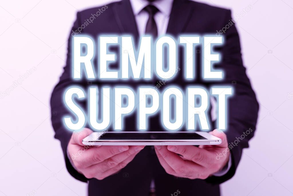 Inspiration showing sign Remote Support. Business idea type of secure service, which permits representatives to help Presenting New Technology Ideas Discussing Technological Improvement