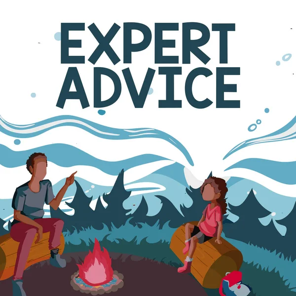 Handskrift tecken Expert Råd. Affärs showcase Sage Bra Word Professionell åsikt Omfattande skicklighet Ace far och dotter sitter bredvid Campfire Njuter Camping På The Park — Stockfoto