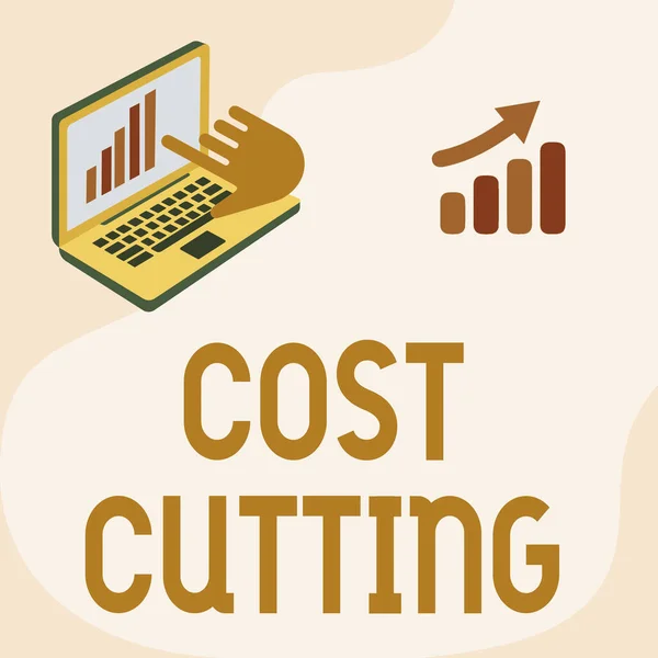 Handwriting text Cost Cutting. Business concept Measures implemented to reduced expenses and improved profit Laptop Drawing Showing Graph Growth Hand Pointing Screen. — Stockfoto