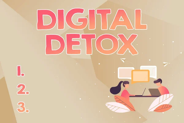 Запис тексту Digital Detox. Концепція, що означає "Без електронних пристроїв" Від'єднатися для перепідключення від'єднаних абстрактних розмов та інтерв'ю, концепція глобального підключення — стокове фото