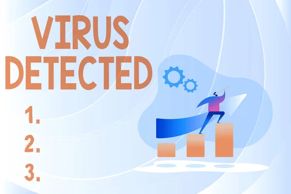 Hand writing sign Virus Detected. Word Written on A computer program used to prevent and remove malware Colorful Image Displaying Progress, Abstract Leading And Moving Forward — Stockfoto