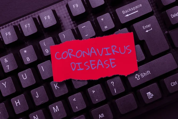 Textul prezintă boala coronavirusului. Internet Concept definit ca boală cauzată de un virus nou SARSCoV2 Introducerea noului concept cheie de produs, tastarea software-ului de subtitrare a filmului — Fotografie, imagine de stoc