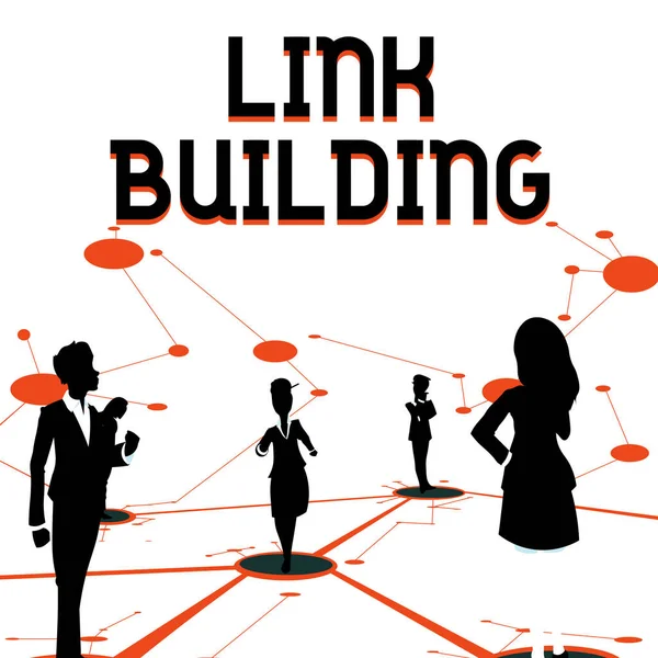 Konceptuális képaláírás Link Building. Üzleti megközelítés SEO Term Exchange Links Acquire Hyperlinks Indexed Több csapattag áll önálló gondolkodás csatlakoztatott vonalak padlón. — Stock Fotó