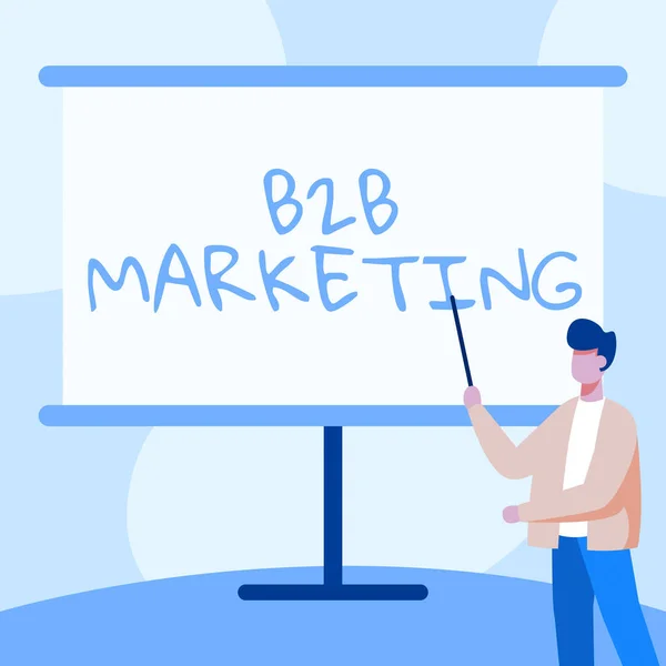 Writing displaying text B2B Marketing. Word for Partnership Companies Supply Chain Merger Leads Resell Teacher In Jacket Drawing Standing Pointing Stick At Whiteboard. — Fotografia de Stock
