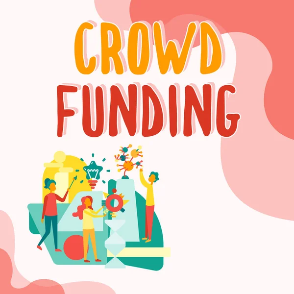 Почерк текста Crowd Funding. Концептуальное фото Сбор средств на Kickstarter Startup Платформа новичков пожертвования Три коллажа иллюстрация Практика ручных ремесел вместе. — стоковое фото