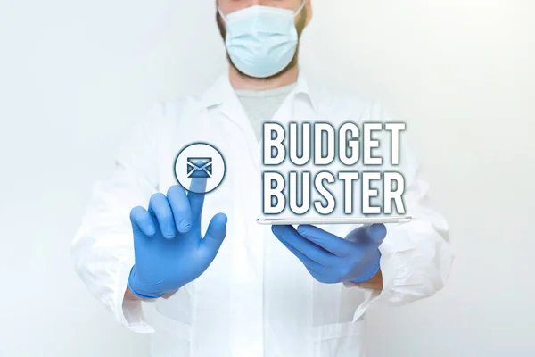 Inspiration showing sign Budget Buster. Business approach Carefree Spending Bargains Unnecessary Purchases Overspending Demonstrating Medical Technology, Presenting New Scientific Discovery — Stock Photo, Image