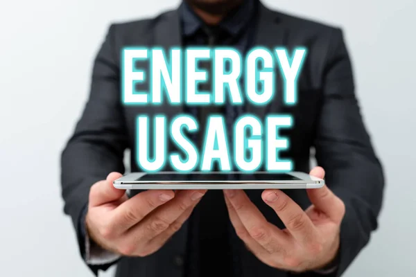 Text showing inspiration Energy Usage. Business showcase Amount of energy consumed or used in a process or system Presenting New Technology Ideas Discussing Technological Improvement — Fotografia de Stock