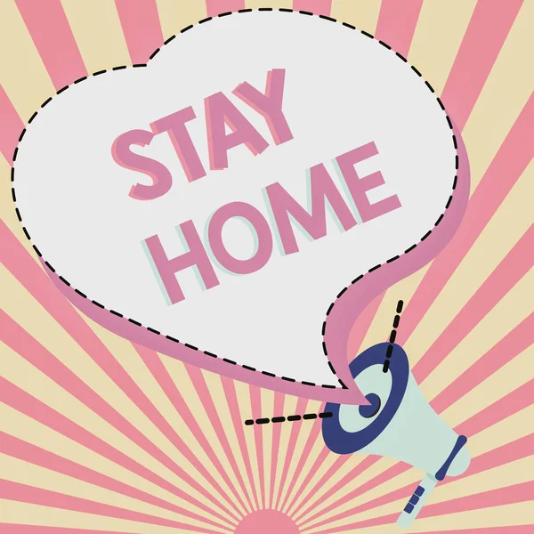Text showing inspiration Stay Home. Business overview not go out for an activity and stay inside the house or home Illustration Of A Loud Megaphone Speaker Making New Announcements — 图库照片