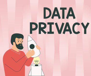 El yazısı veri gizliliği. İnternet Konsepti İnternet Güvenliği ve İnternet sitesinin dijital koruması ya da ana sayfaya yerleştirilen Erkek Tutucu Roket Gemisi İçerde Fikirler.