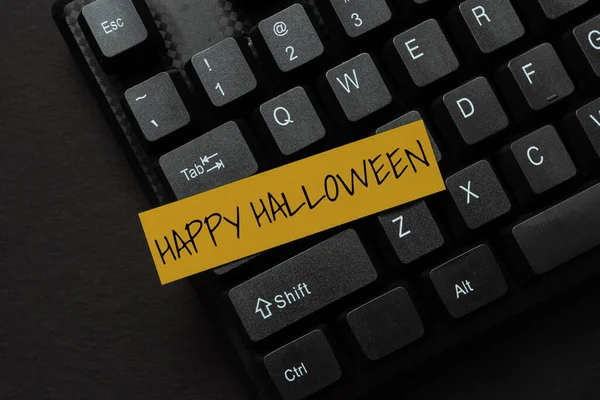 Sign displaying Happy Halloween. Word for a day related with scary aspect, haunted house, and a candy Creating New Online Cookbook, Typing And Sharing Cooking Recipes — Fotografia de Stock
