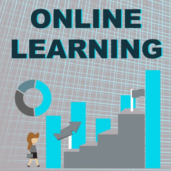 Κείμενο που δείχνει έμπνευση Online Learning. Επισκόπηση των επιχειρήσεων λαμβάνοντας ένα μάθημα που μπορεί να προσεγγιστεί μέσω του Διαδικτύου Business Woman Περπάτημα προς μεγάλο γράφημα Εμφάνιση απόδοσης — Φωτογραφία Αρχείου
