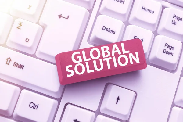 Conceptual display Global Solution. Business idea prototypes that may resolve different international issues Typing Daily Reminder Notes, Creating Online Writing Presentation — Stockfoto