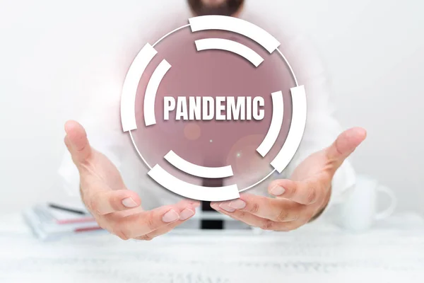 Handwriting text Pandemic. Business approach occurring over a wide area affecting high proportion of population Presenting Communication Technology Smartphone Voice And Video Calling — Stockfoto