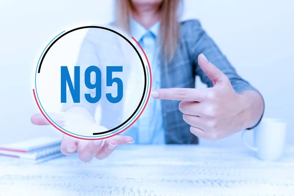 Schrijven met tekst N95. Bedrijfsconcept persoonlijke beschermingsmiddelen die worden gebruikt om de drager te beschermen Uitleggen van nieuwe businessplannen, Oriëntatie en Bedrijfsinleiding — Stockfoto