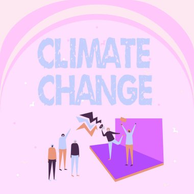 Kavramsal İklim Değişikliği. Küresel ortalama sıcaklık değişiminde iş yaklaşımındaki artış Sahnedeki Çiftin Küçük Kalabalığa Duyuru Yapmasının Hava Dönüşümü.