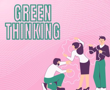 Yeşil Düşünce metni yazılıyor. Çevresel sorumluluğu, Çalışmaları İçin Birbirine Yardım Eden Bir Grubun İllüzyonu haline getirmek için iş yapma fikri.