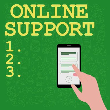 Kavramsal Görüntü Çevrimiçi Desteği. Müşterilere şikayetleri için yardım sözcüğü Elin Akıllı Telefon Mesajları Kullanılmasının Elektronik Etkileşimi İllüstrasyonu Yeni Önemli Mesajlar.