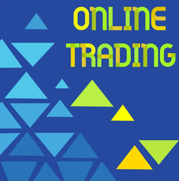 Didascalia di testo che presenta Trading Online. Panoramica aziendale Comprare e vendere beni tramite una piattaforma internet di intermediazione Linea sfondi illustrati con varie forme e colori. — Foto Stock