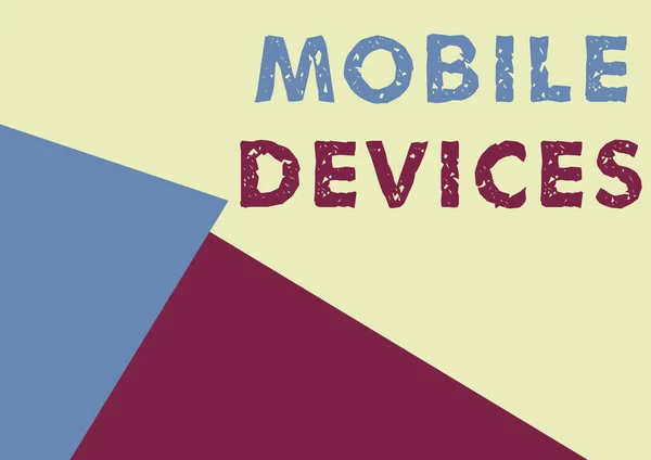 Sign displaying Mobile Devices. Word Written on A portable computing device like smartphone tablet computer Line Illustrated Backgrounds With Various Shapes And Colours. — 图库照片