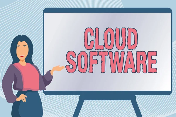 Didascalia di testo che presenta Cloud Software. Business showcase Programmi utilizzati per memorizzare l'accesso ai dati su Internet Digitare Nuovo libro Capitolo, Registrazione di nuove informazioni importanti — Foto Stock