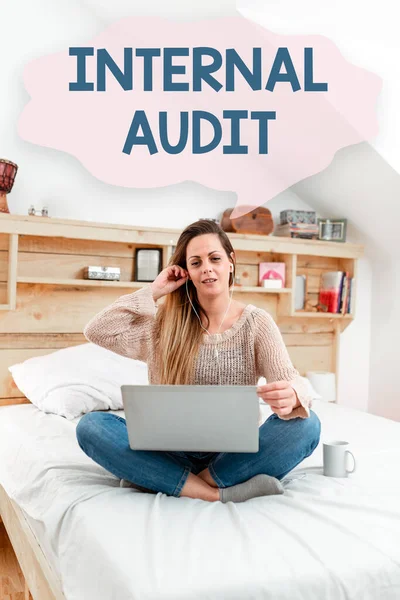 Text caption presenting Internal Audit. Business idea Evaluates the effectiveness of the controls and processes Reading Interesting Articles Online, Solving Internet Problems — Foto Stock