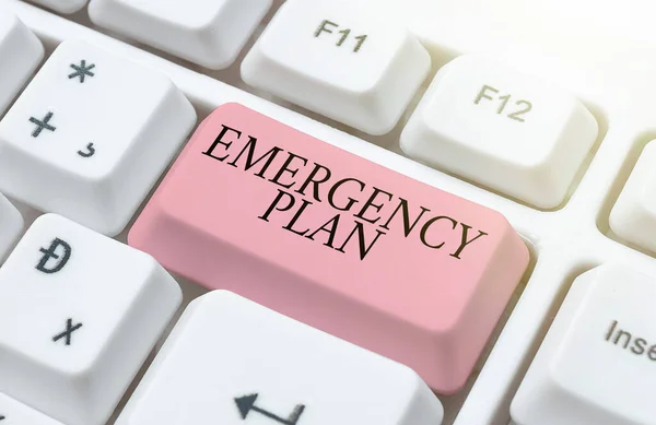 Text showing inspiration Emergency Plan. Business concept Procedures for response to major emergencies Be prepared Typing Online Network Protocols, Creating New Firewall Program — Fotografia de Stock