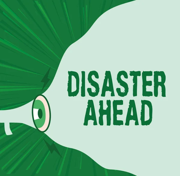 Inspiration showing sign Disaster Ahead. Concept meaning Contingency Planning Forecasting a disaster or incident Megaphone Drawing Making New Loud Announcement To Blank Cloud. — Fotografia de Stock