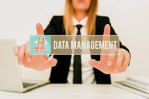 Inspiration showing sign Data Management. Business overview The practice of organizing and maintaining data processes Explaining Company Problem, Abstract Providing Dispute Solutions — Stockfoto