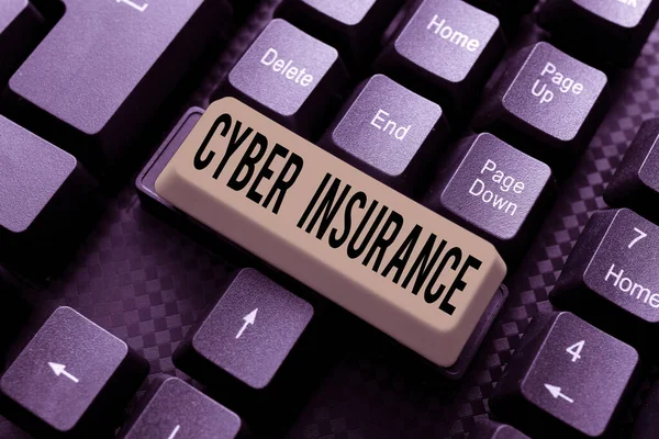 Hand writing sign Cyber Insurance. Business approach exclusive plan to protect the company from Internetbased risk Typing A New Mystery Novel, Creating Online Post On Social Media — Fotografia de Stock