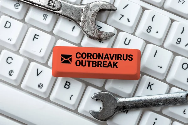 Text sign showing Coronavirus Outbreak. Internet Concept infectious disease caused by newly discovered COVID19 Connecting With Online Friends, Making Acquaintances On The Internet — стокове фото