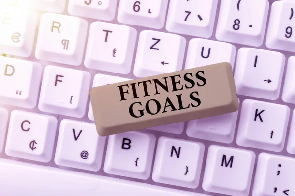 Pisanie wyświetlania tekstu Fitness Goals. Biznes showcase Luźny tłuszcz Budowanie mięśni Coraz silniejsza kondycja Łączenie się z przyjaciółmi online, nawiązywanie znajomości w Internecie — Zdjęcie stockowe