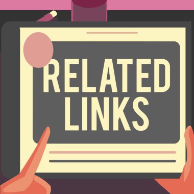 Kavramsal Başlık İlgili Bağlantılar. Web Sayfası Çapraz referans sitesi içinde İnternet Konsepti Yeni İnanılmaz Fikirler için Büyük Tablet Arama Planları kullanan Bir Elin İllüstrasyonuna Bağlantılar