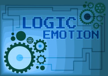 Mantık Duygusu ilhamını gösteren metin. İşletme vitrini Nahoş Duygular, İş Yaparken Birbirine Bağlı Mekanik Viteslerin Makul Zihin İllüstrasyonuna Döndü