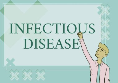 İlham verici Bulaşıcı Hastalıkları gösteren bir metin. Virüsler gibi patojenik mikroorganizmaların neden olduğu iş vitrinleri ve daha fazla Mutlu Adam Resimleri Başarı İçin Eller Kalkıyor.